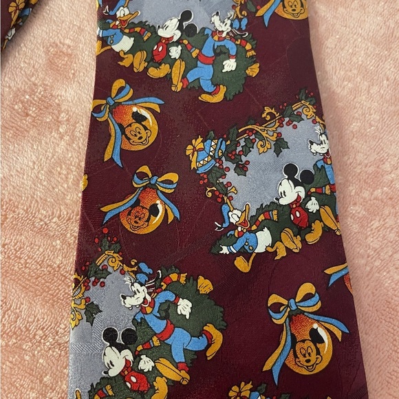 Disney Burgundy Tie with Mickey Mouse and Friends - Picture 3 of 5